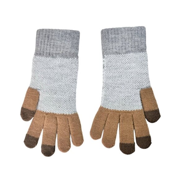 NEW Knit Winter Gloves Wool Blend Gray Tan Screentouch Friendly Sz. M - Picture 4 of 7